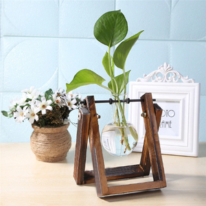 Creative Simple Style Glass Wood Plant Vase Home Decorative Planter