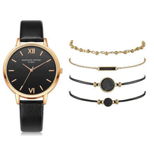 Load image into Gallery viewer, 5pcs Set Top Style Fashion Women's Luxury Leather Band Analog Quartz WristWatch Ladies Watch Women Dress Reloj Mujer Black Clock