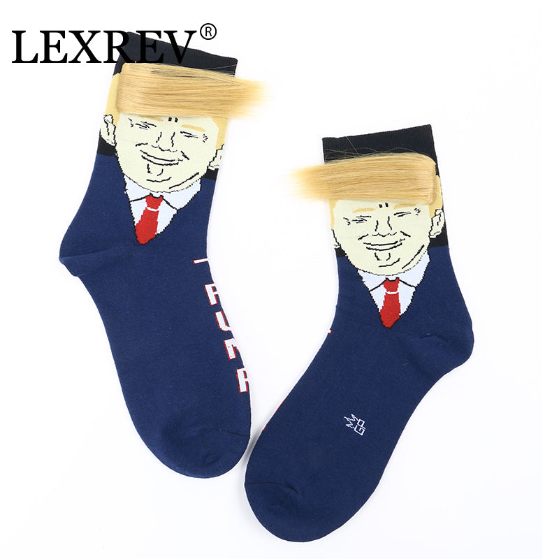 2pcs/pair President Donald Trump Socks Funny Print Adult Casual Crew Socks 3D Fake Hair Crew Socks Hip Hop Skateboard Sock