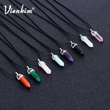 Load image into Gallery viewer, Vienkim Hot Hexagonal Column Necklaces Natural Crystal Pendants Stone Pendant Leather Chains Necklace For Women Fashion Jewelry