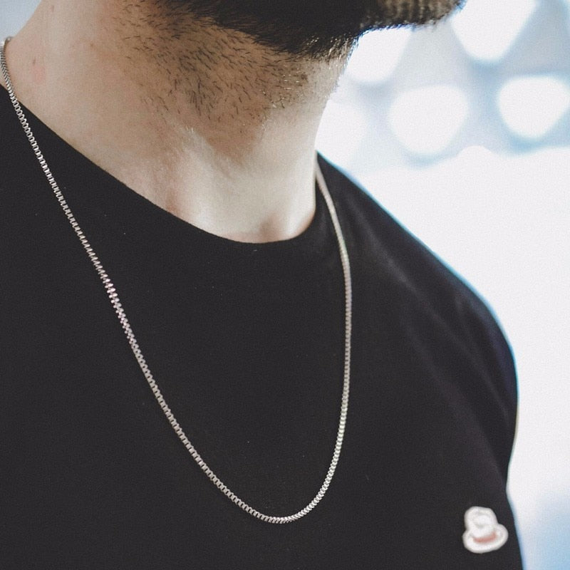 Silverly Square Box Link and Ingot Chain Necklace for Men Stainless Steel Choker with 21-24 Inches (2.1mm-5mm Wide)