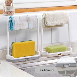 Kitchen Utensil Towel Rack Bar Hanging Holder Rail Organizer Storage Rack Kitchen Gadgets Sponge Shelf Kitchen Organizer Drain