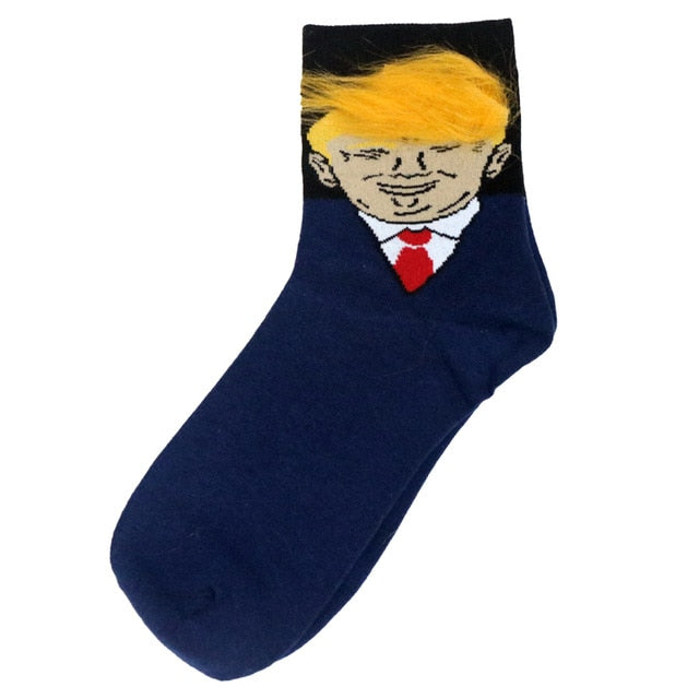 2pcs/pair President Donald Trump Socks Funny Print Adult Casual Crew Socks 3D Fake Hair Crew Socks Hip Hop Skateboard Sock