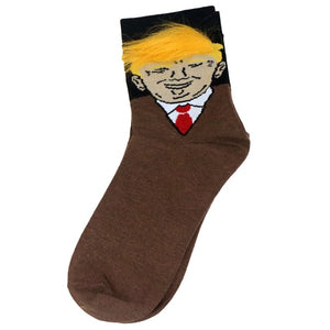 2pcs/pair President Donald Trump Socks Funny Print Adult Casual Crew Socks 3D Fake Hair Crew Socks Hip Hop Skateboard Sock