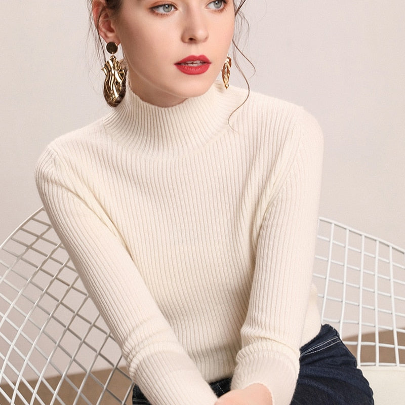 DeRuiLaDy 2019 Fall New Women Turtleneck Sweater Pullover Black Pink Knitted Slim Sweaters Tops Winter Casual Sweater Jumper Top