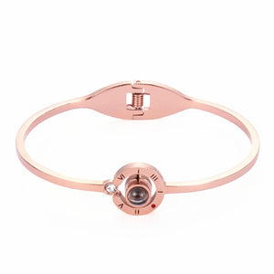 Fashion Women 100 Languages I Love You Memory Bracelet Steel Rose Gold Roman Numerals Crystal Charm Bracelets & Bangles Gifts
