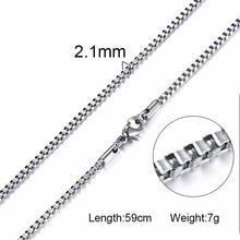 Load image into Gallery viewer, Silverly Square Box Link and Ingot Chain Necklace for Men Stainless Steel Choker with 21-24 Inches (2.1mm-5mm Wide)